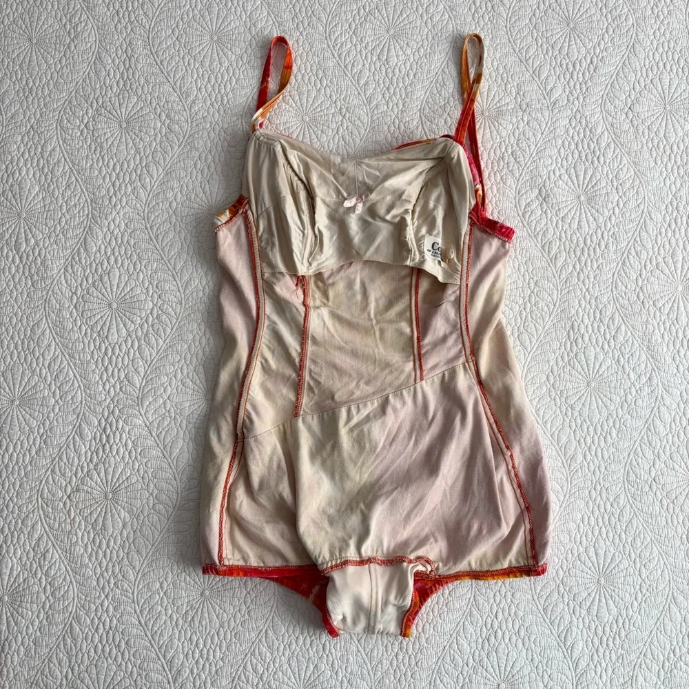Vintage 1950s COLE of CALIFORNIA Pink, Orange & Gold Floral Ruched Bathing Suit - Picture 12 of 16